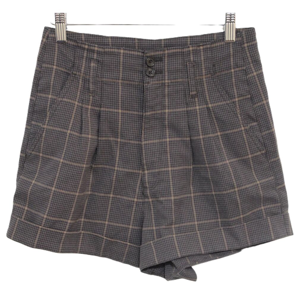 Womens Abercrombie & Fitch Gray Black Tan Plaid Pleated High Waist Shorts Size S